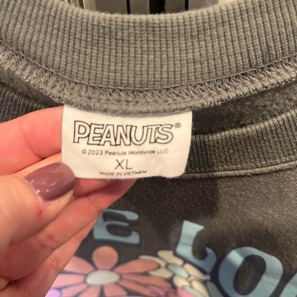 Peanuts Green Sweatshirt with Peace Love and Happiness Floral Snoopy Design - Picture 2 of 3